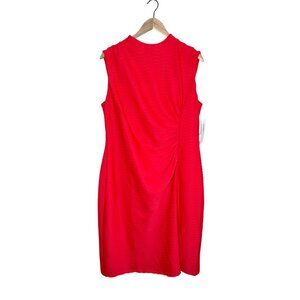 London Times Woman Coral Mock Neck Ruched Knee-Length Sleeveless Dress Size 16
